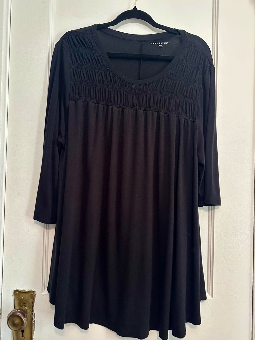 Lane Bryant Smocked Yoke Tunic Top in Black (18/20)